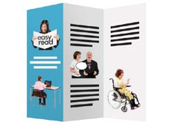 A flyer that is written in easy read with pictures.