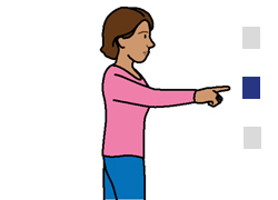 woman points to the right